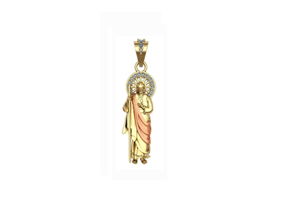 Three Tone Plated CZ Studded Saint Jude Pendant